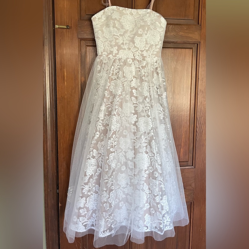Size 0 AIDAN BY AIDAN MATTOX Strapless Lace Fit & Flare Dress wedding /rehearsal